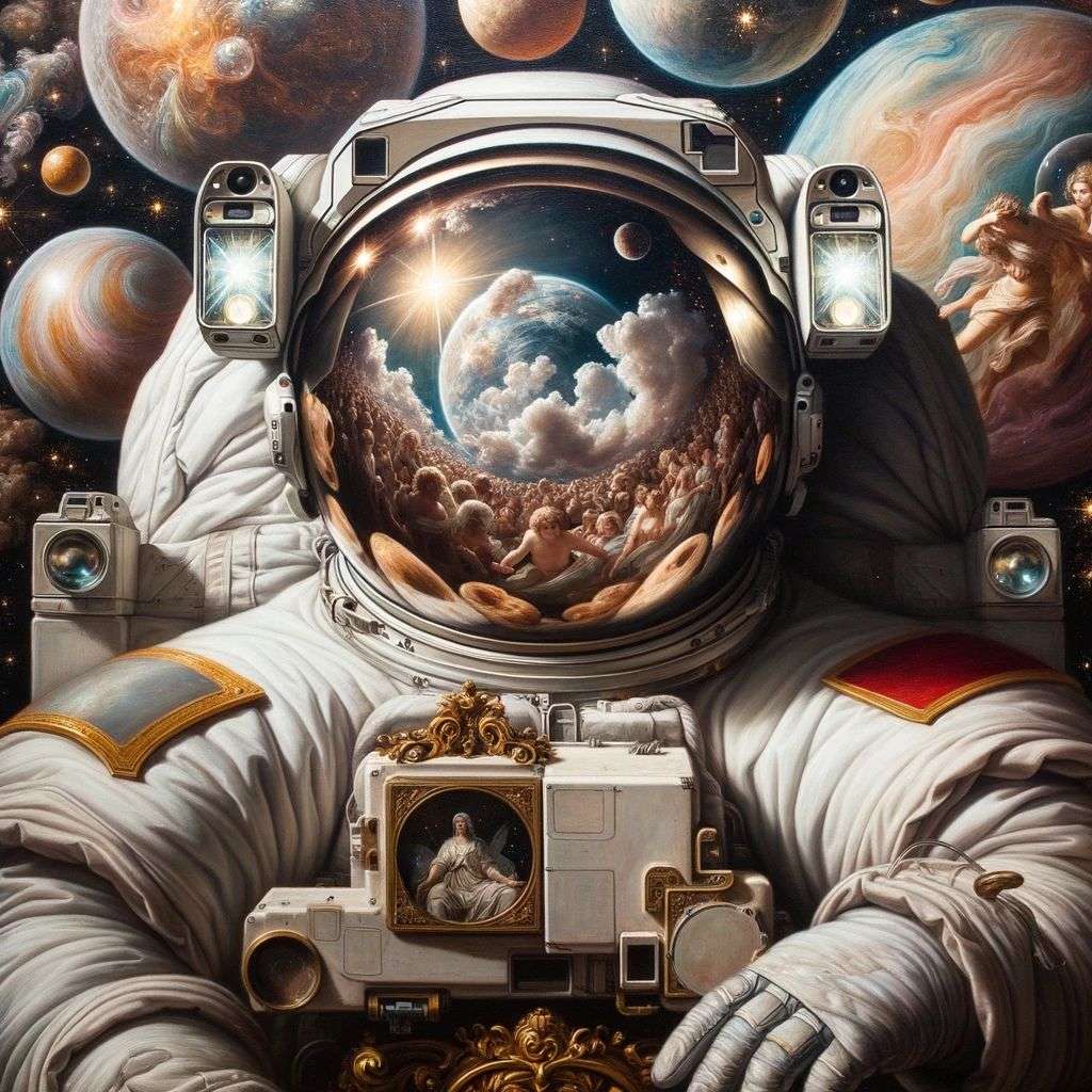an astronaut, painting, baroque style